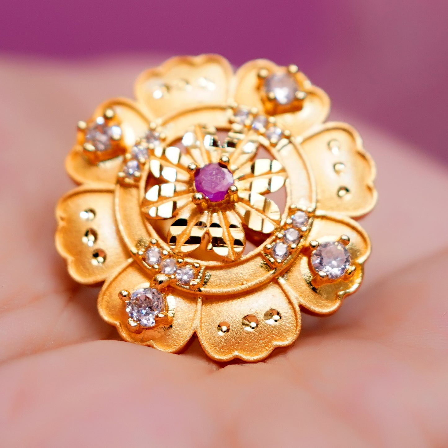 Floral Gold Plated Adjustable Ring for Women