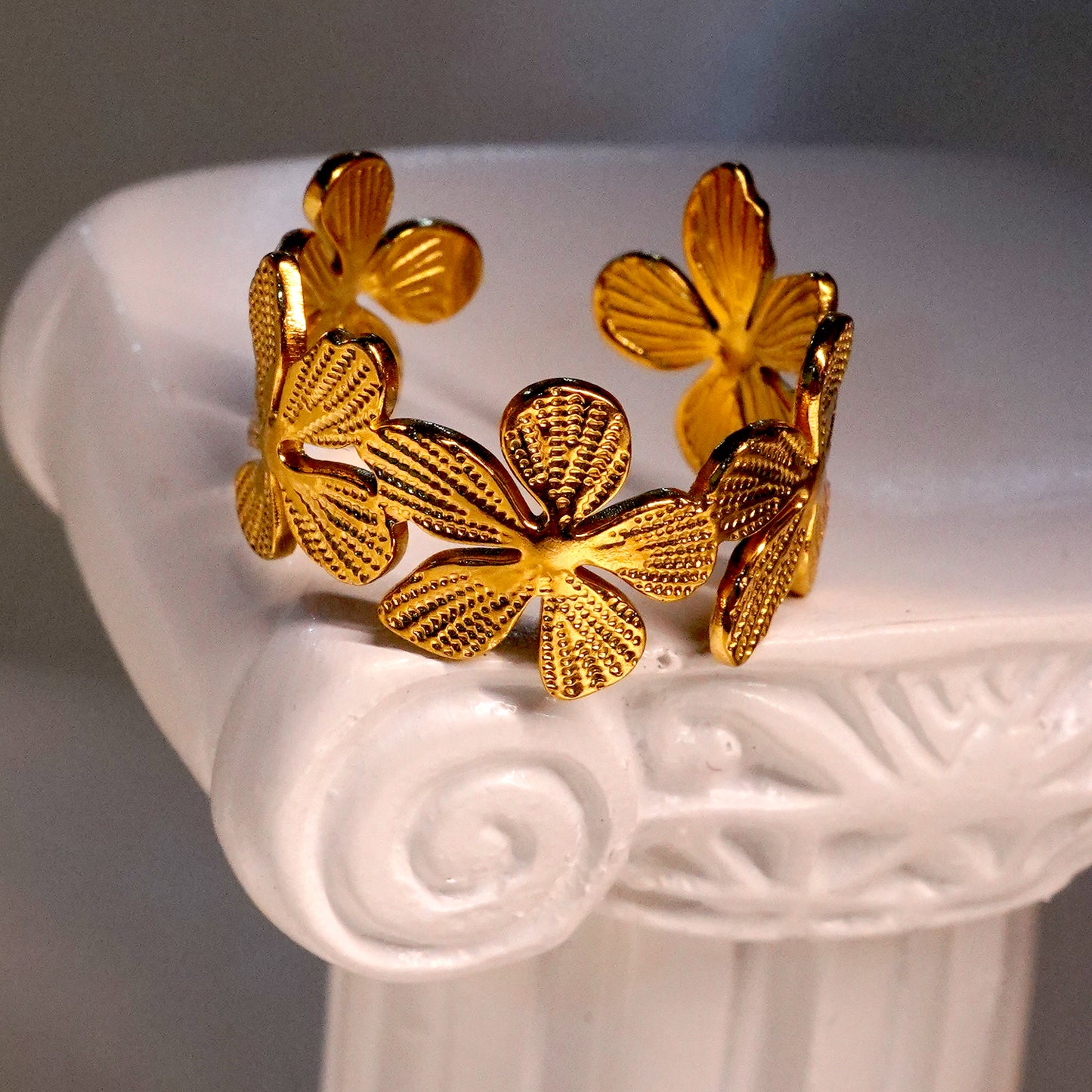 Floral Adjustable Gold Plated Ring