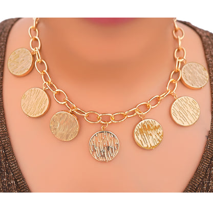 Gold-Tone Textured Coin Necklace for Women