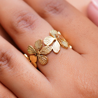 Floral Adjustable Gold Plated Ring