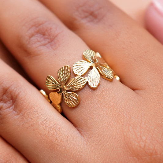 Floral Adjustable Gold Plated Ring