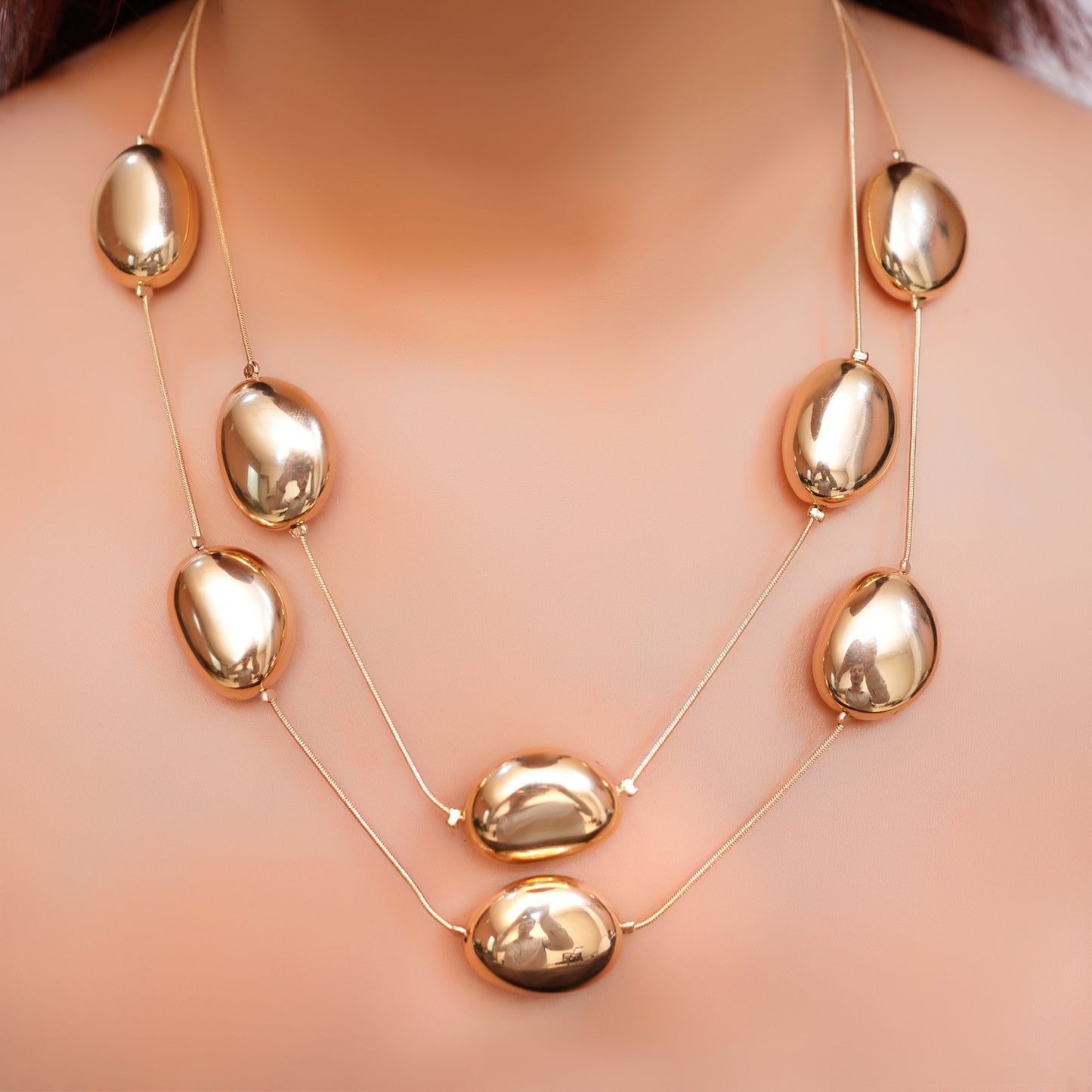 Anti-Tarnish Golden Bead Necklace & Earring Set
