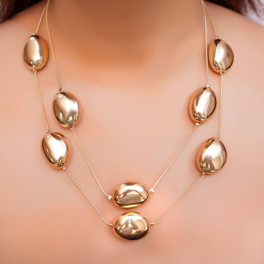 Anti-Tarnish Golden Bead Necklace & Earring Set
