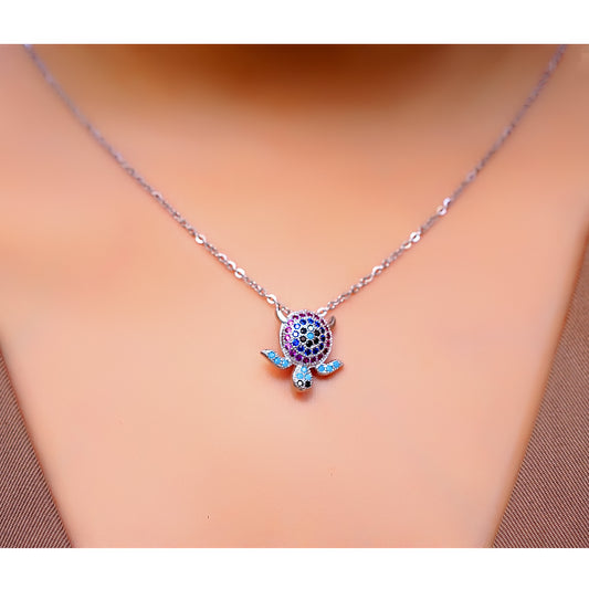 Colorful Crystal Turtle Pendant Necklace for Women