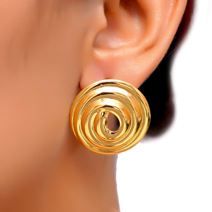 Anti-Tarnish Golden Spiral Stud Earrings for Women