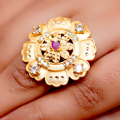 Floral Gold Plated Adjustable Ring for Women