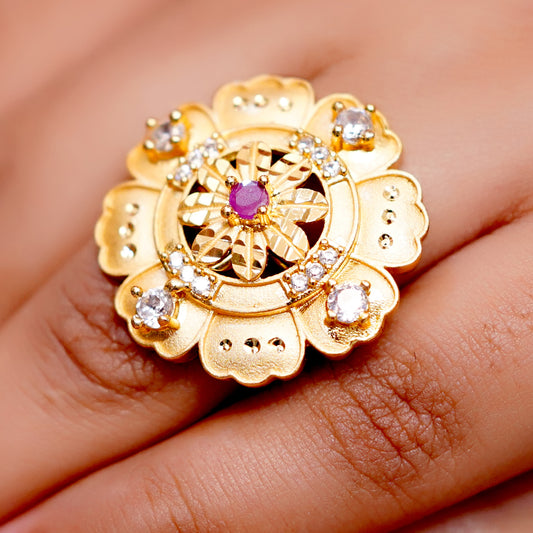 Floral Gold Plated Adjustable Ring for Women