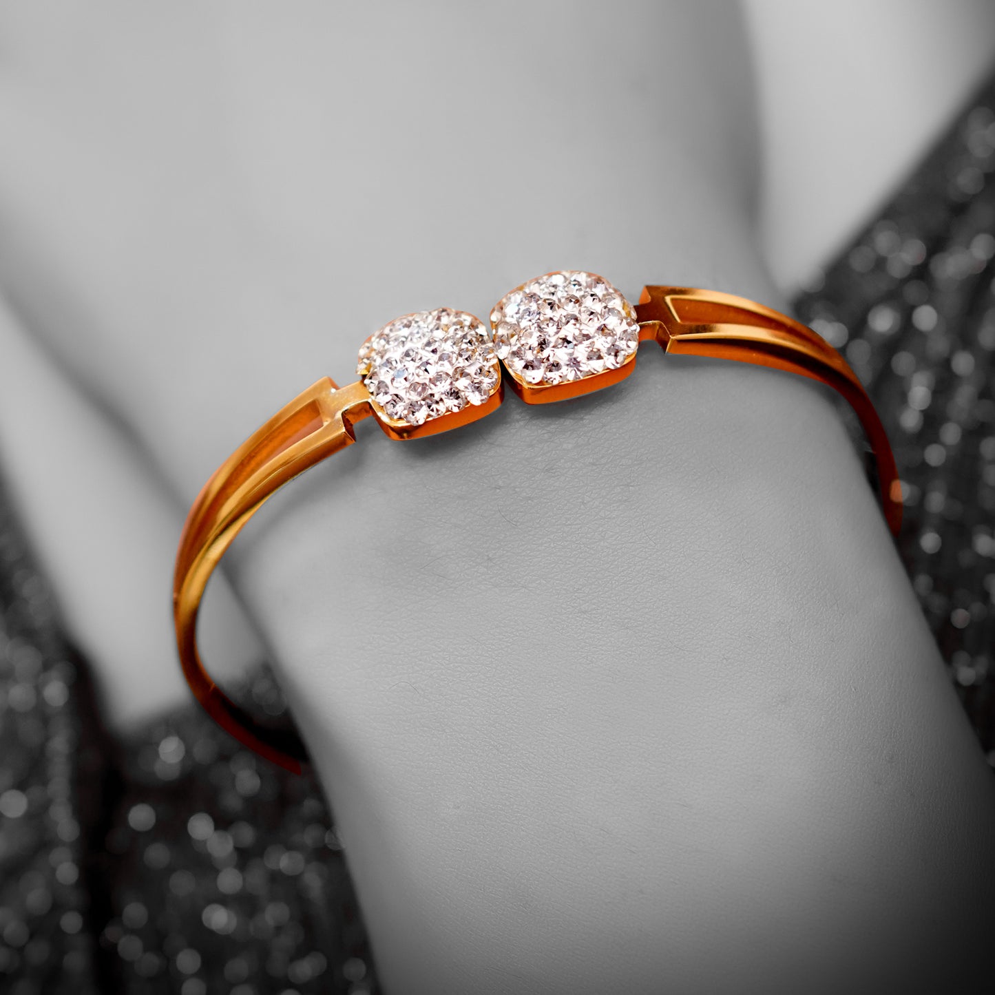 Double Pavé Cushion Bangle — Gold-Plated Sparkle Bracelet