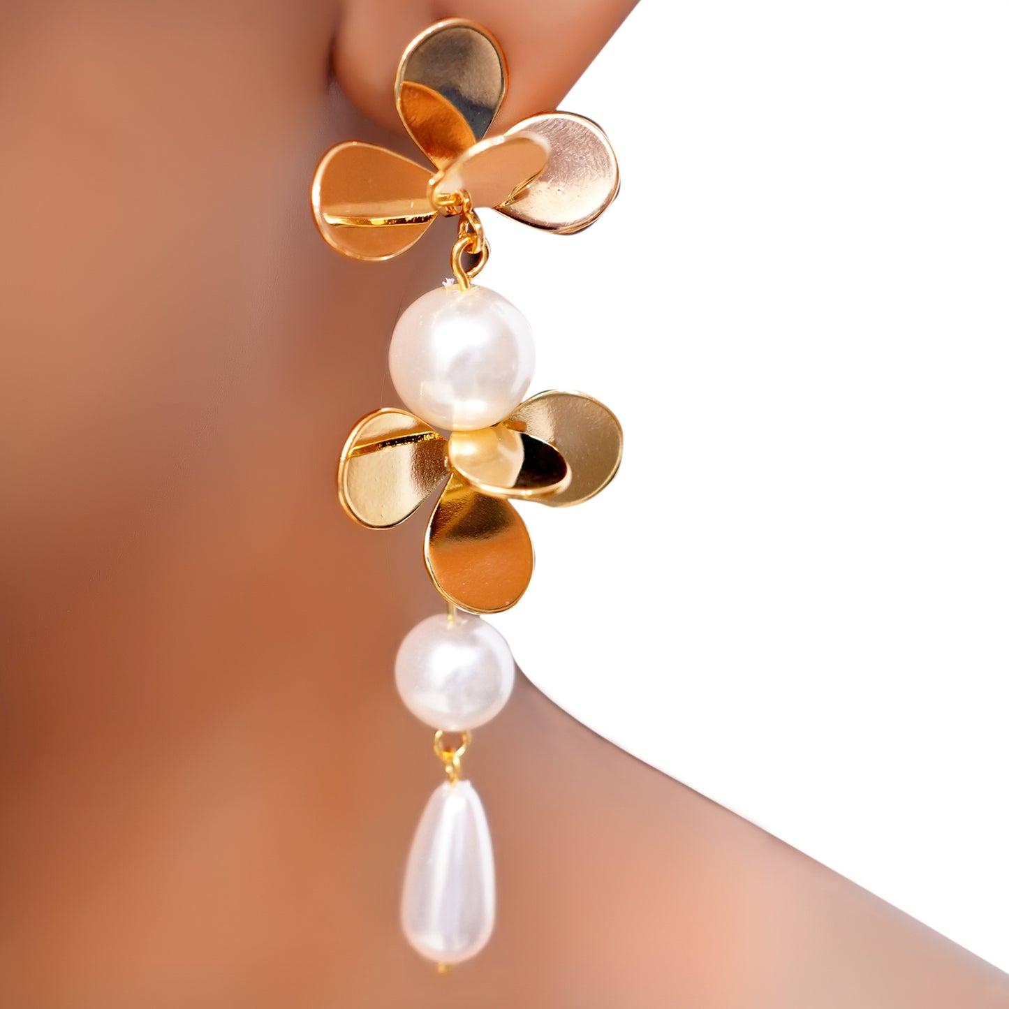 Anti-Tarnish Floral Pearl Drop Earring