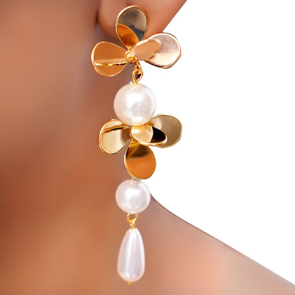 Anti-Tarnish Floral Pearl Drop Earring