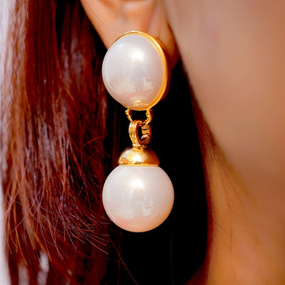 Anti-Tarnish Classic Double Pearl Drop Earring
