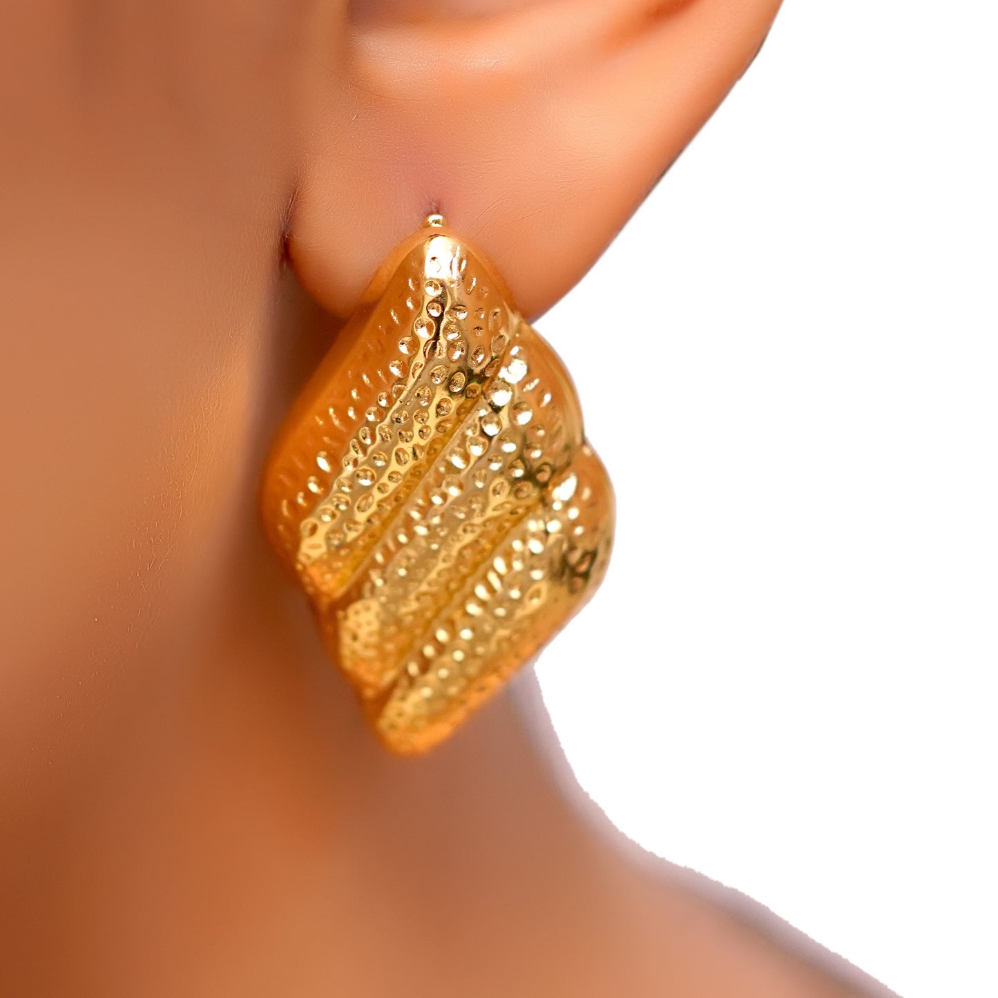 Anti-Tarnish Textured Gold Stud Earrings for Women