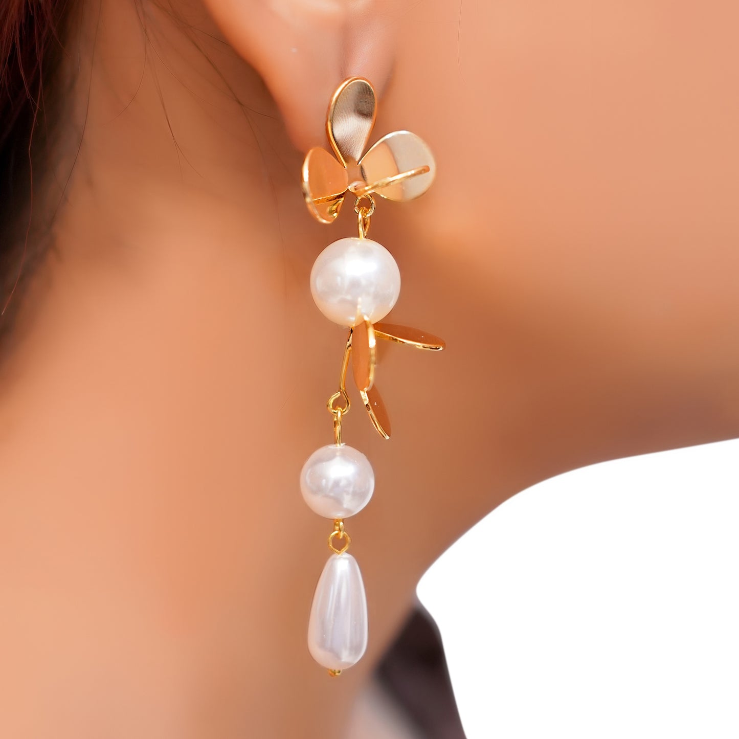 Anti-Tarnish Floral Pearl Drop Earring
