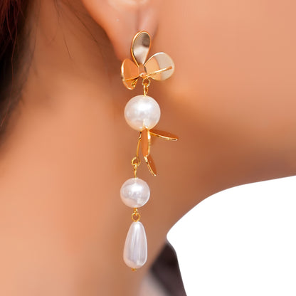 Anti-Tarnish Floral Pearl Drop Earring