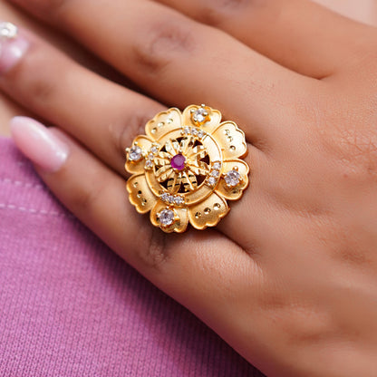 Floral Gold Plated Adjustable Ring for Women