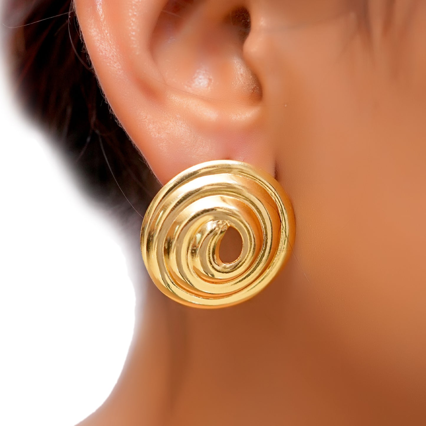 Anti-Tarnish Golden Spiral Stud Earrings for Women