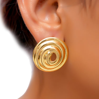 Anti-Tarnish Golden Spiral Stud Earrings for Women