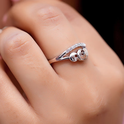 Silver Plated Elegant Rose Design Ring