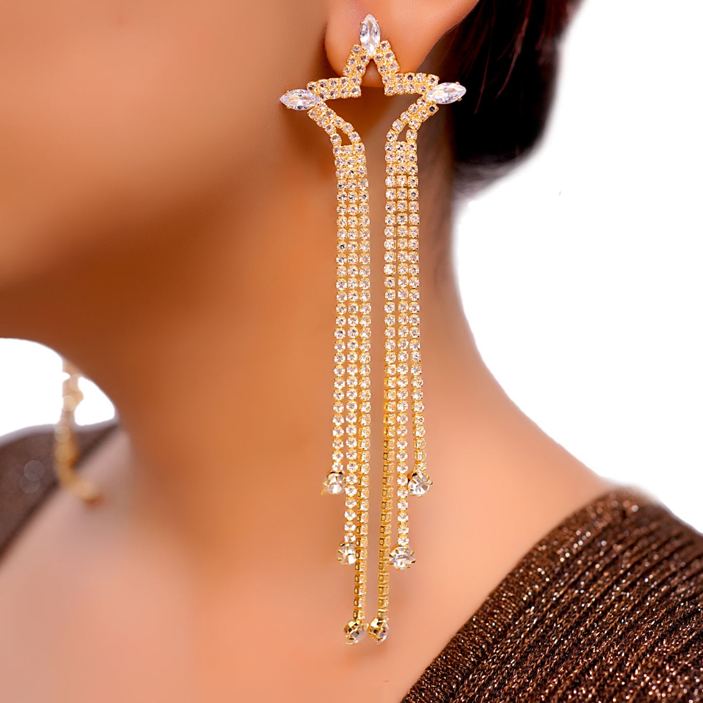 Sparkling Long Star Design Earrings for Women
