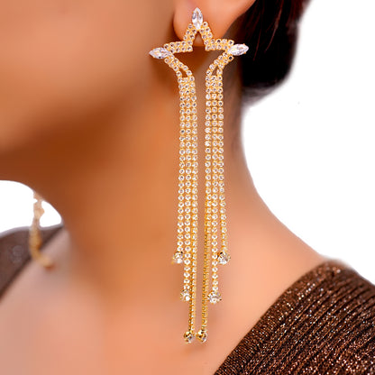 Sparkling Long Star Design Earrings for Women