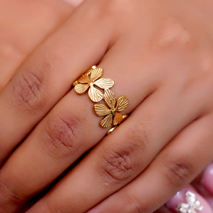 Floral Adjustable Gold Plated Ring