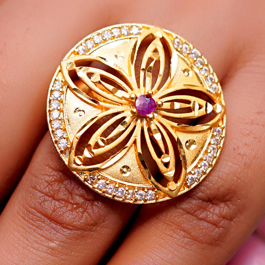 Floral Design Gold Plated Statement Ring