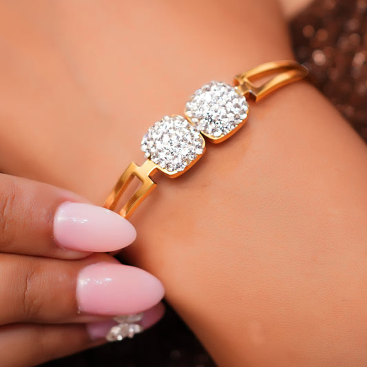 Double Pavé Cushion Bangle — Gold-Plated Sparkle Bracelet