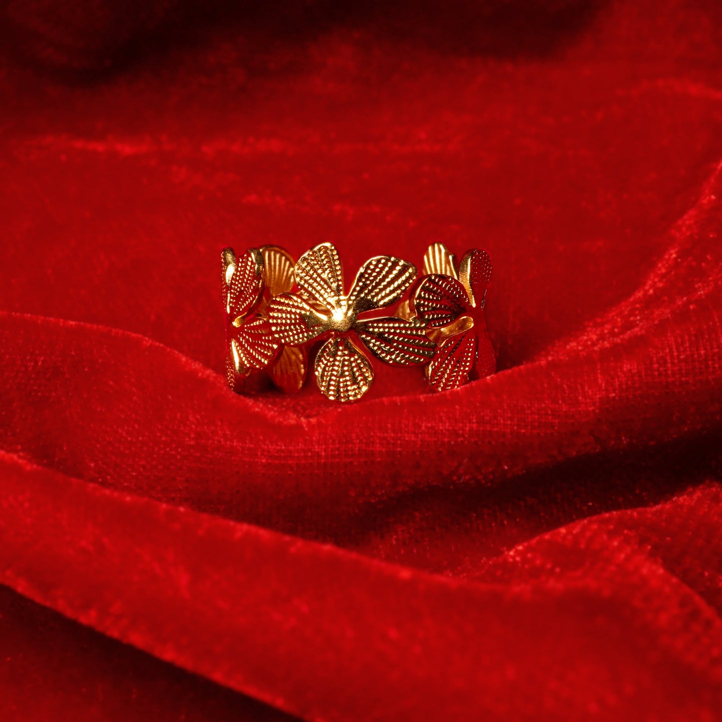 Floral Adjustable Gold Plated Ring