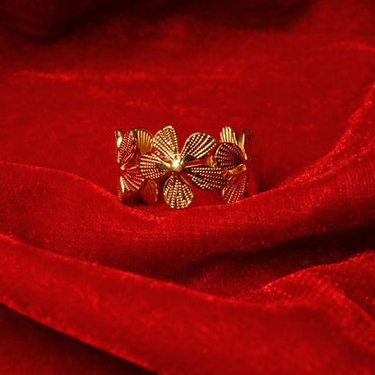 Floral Adjustable Gold Plated Ring