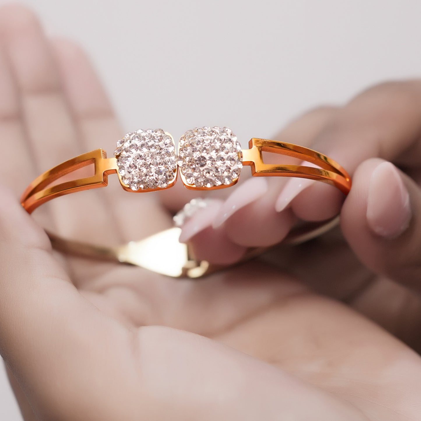 Double Pavé Cushion Bangle — Gold-Plated Sparkle Bracelet