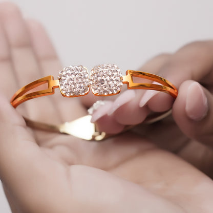 Double Pavé Cushion Bangle — Gold-Plated Sparkle Bracelet