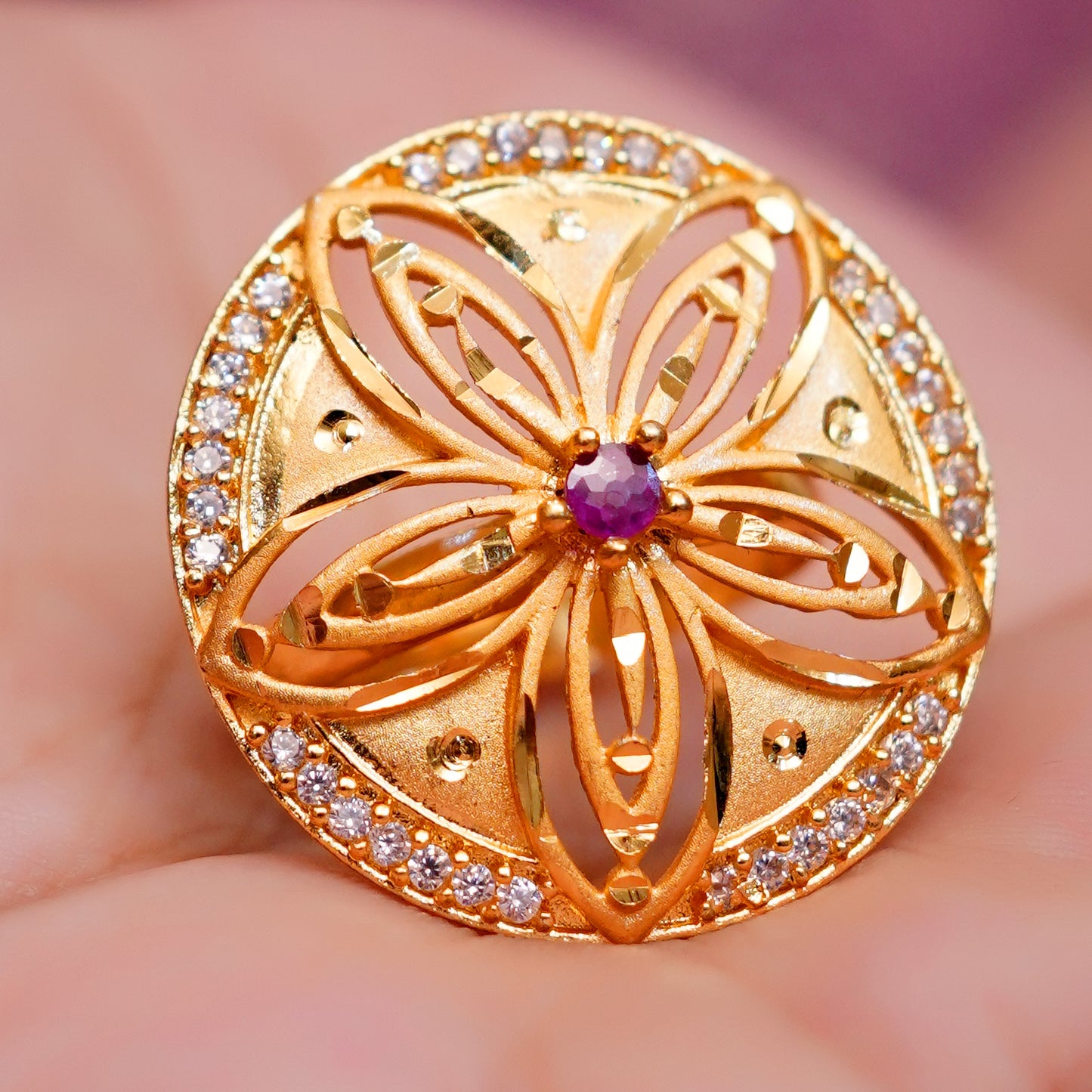 Floral Design Gold Plated Statement Ring