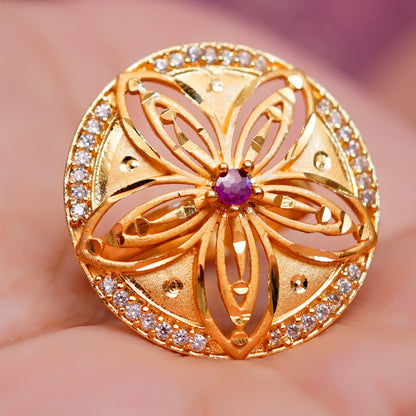 Floral Design Gold Plated Statement Ring