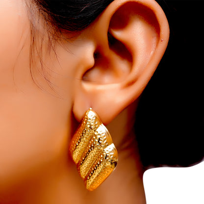 Anti-Tarnish Textured Gold Stud Earrings for Women