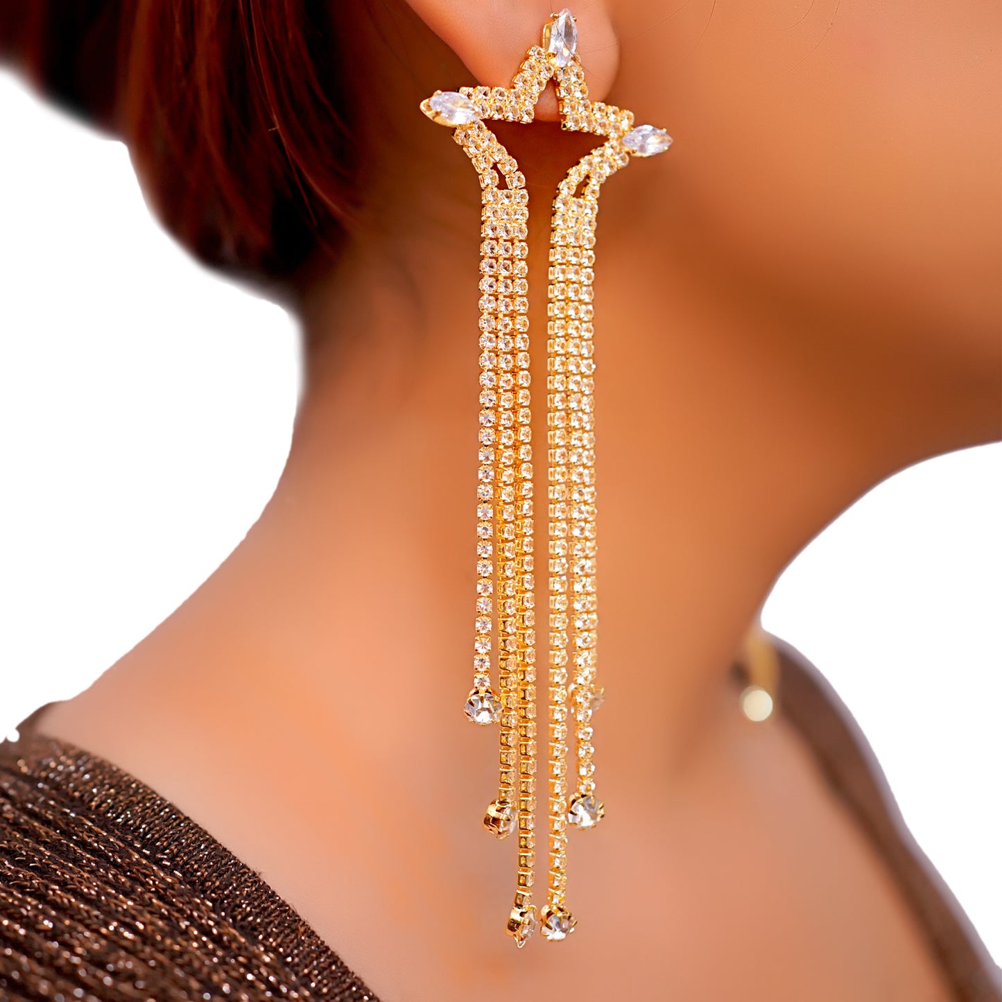 Sparkling Long Star Design Earrings for Women