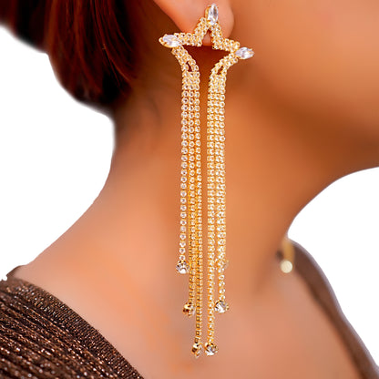 Sparkling Long Star Design Earrings for Women