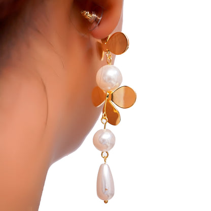 Anti-Tarnish Floral Pearl Drop Earring