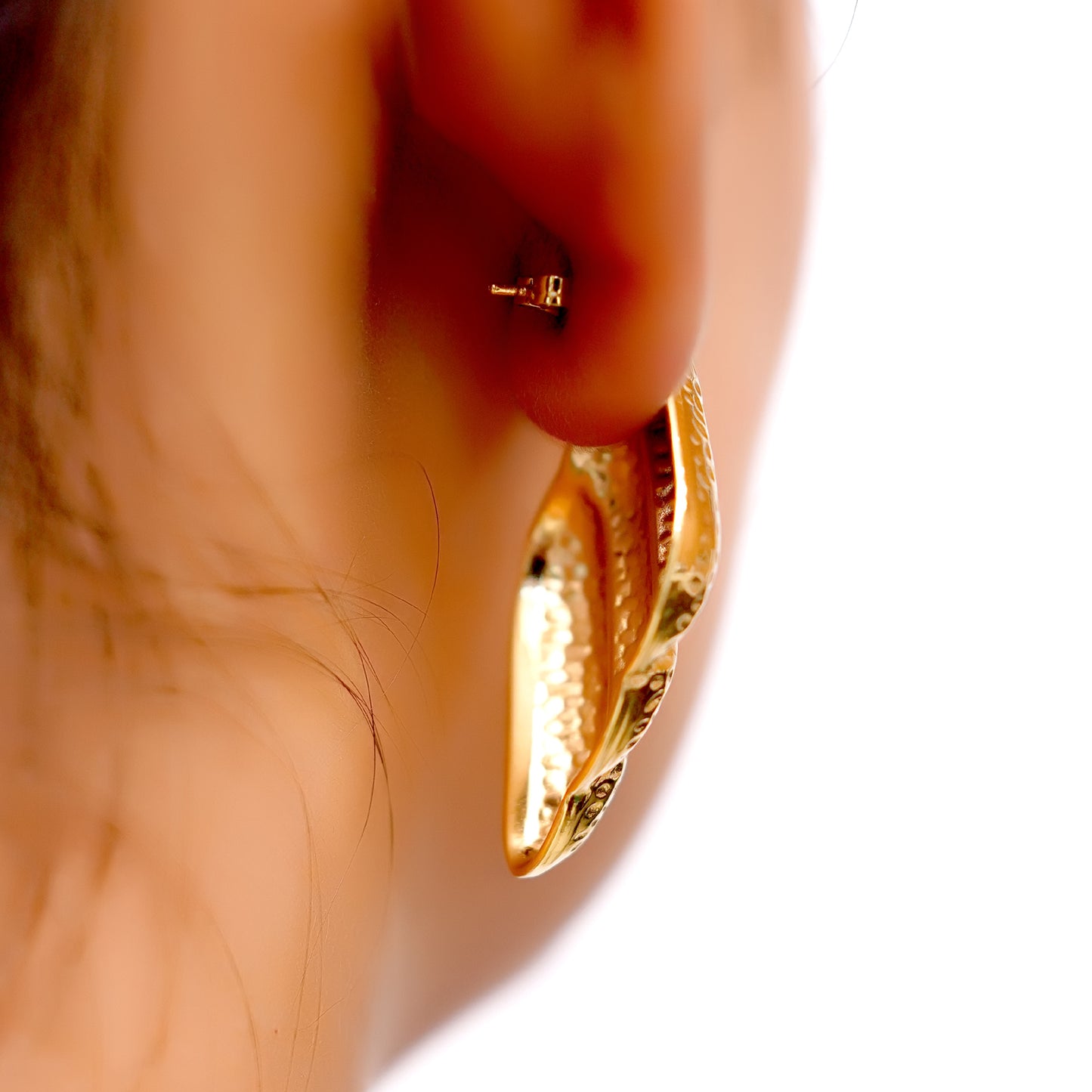 Anti-Tarnish Textured Gold Stud Earrings for Women