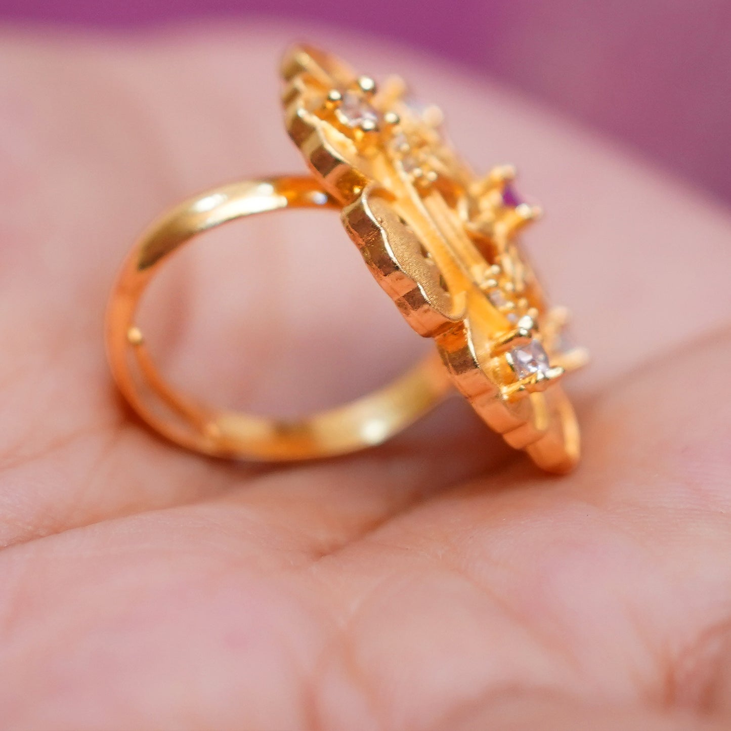 Floral Gold Plated Adjustable Ring for Women