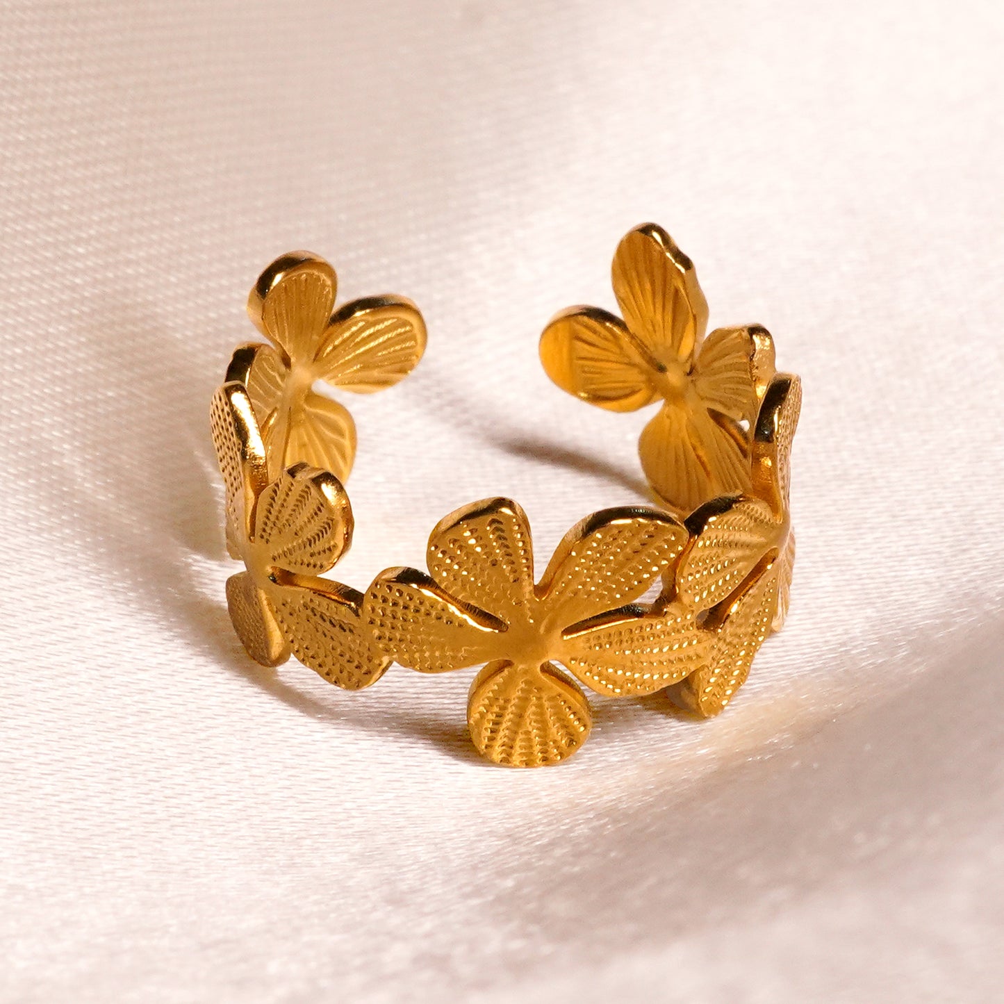 Floral Adjustable Gold Plated Ring