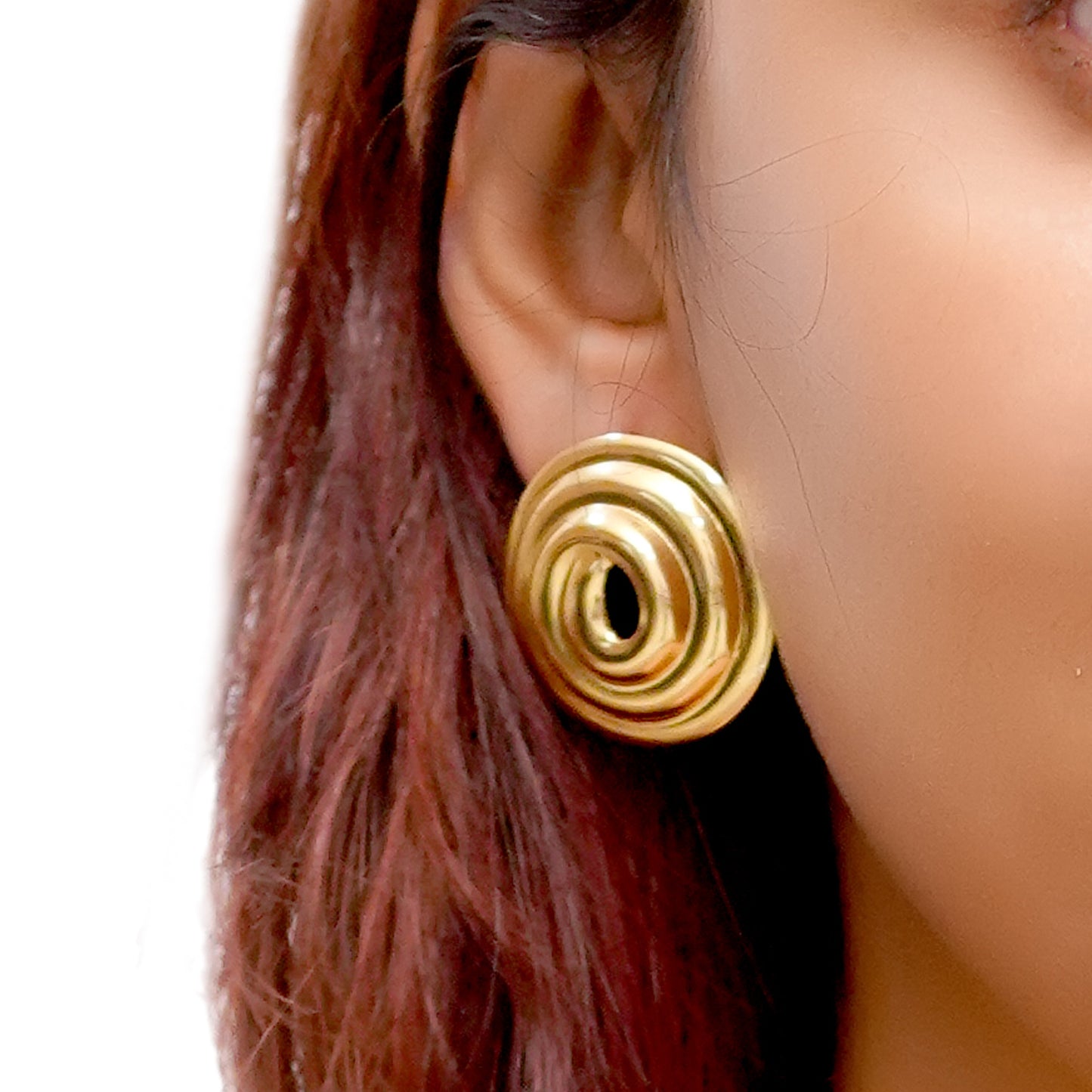 Anti-Tarnish Golden Spiral Stud Earrings for Women
