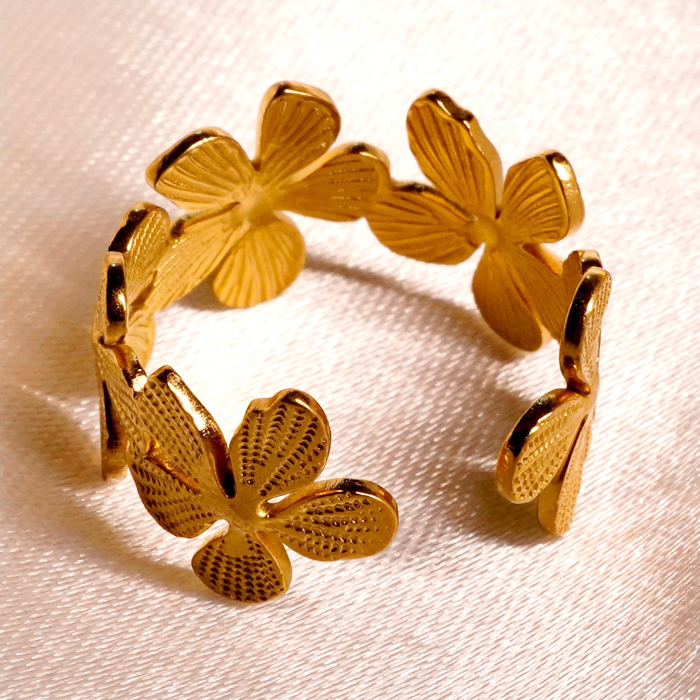 Floral Adjustable Gold Plated Ring