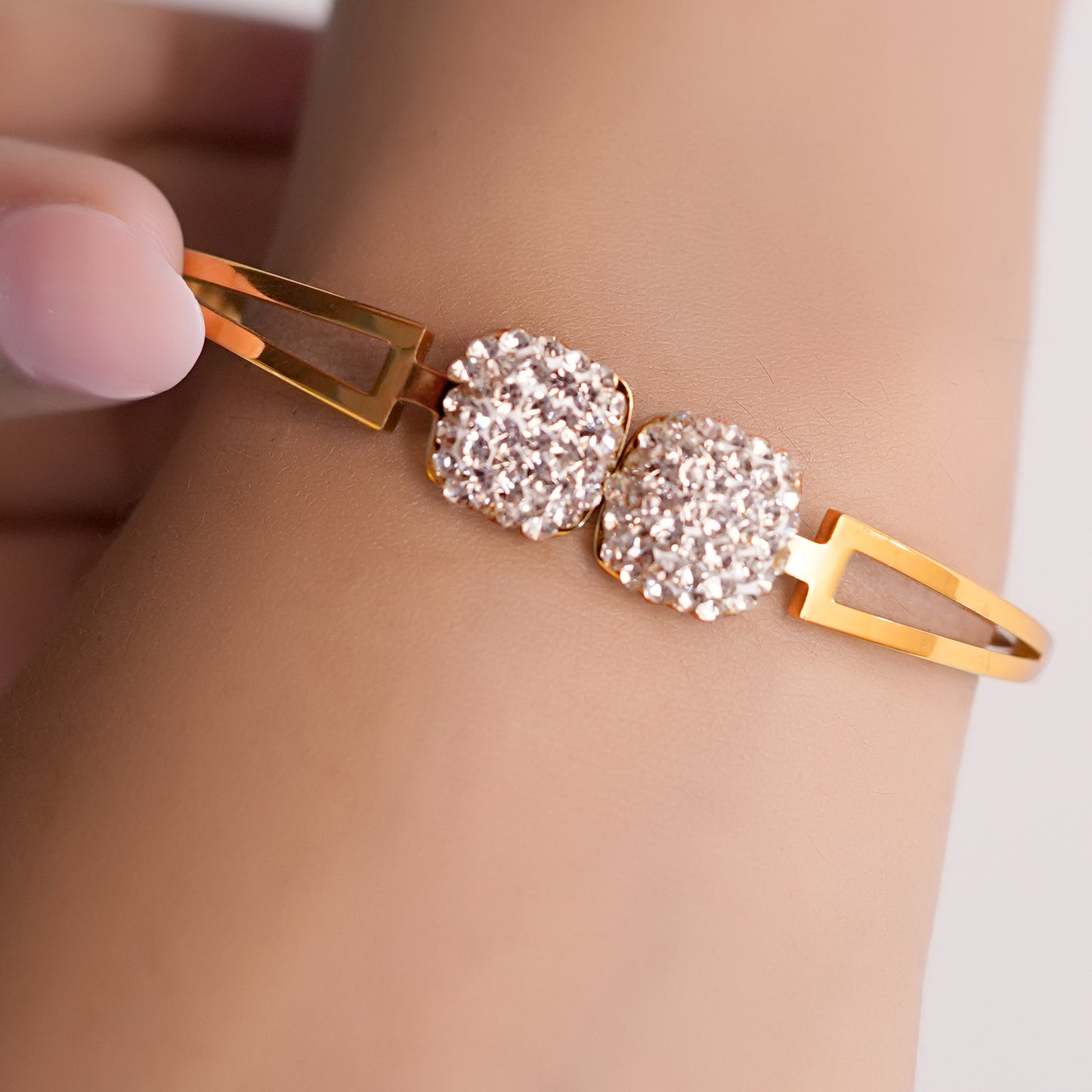 Double Pavé Cushion Bangle — Gold-Plated Sparkle Bracelet