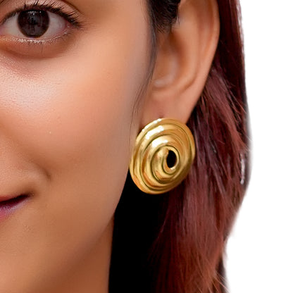 Anti-Tarnish Golden Spiral Stud Earrings for Women