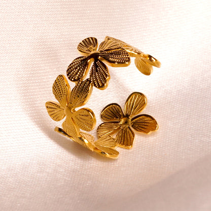 Floral Adjustable Gold Plated Ring