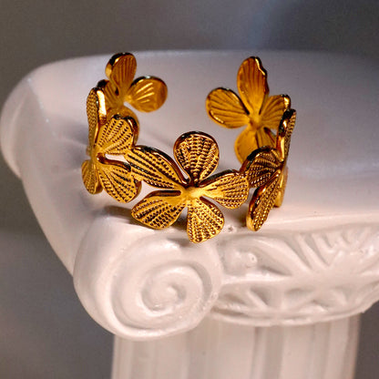 Floral Adjustable Gold Plated Ring
