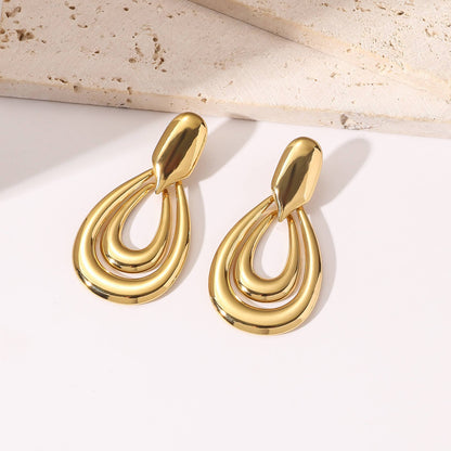 Geometric Double Teardrop Drop Earrings – Gold Plated Hollow Design