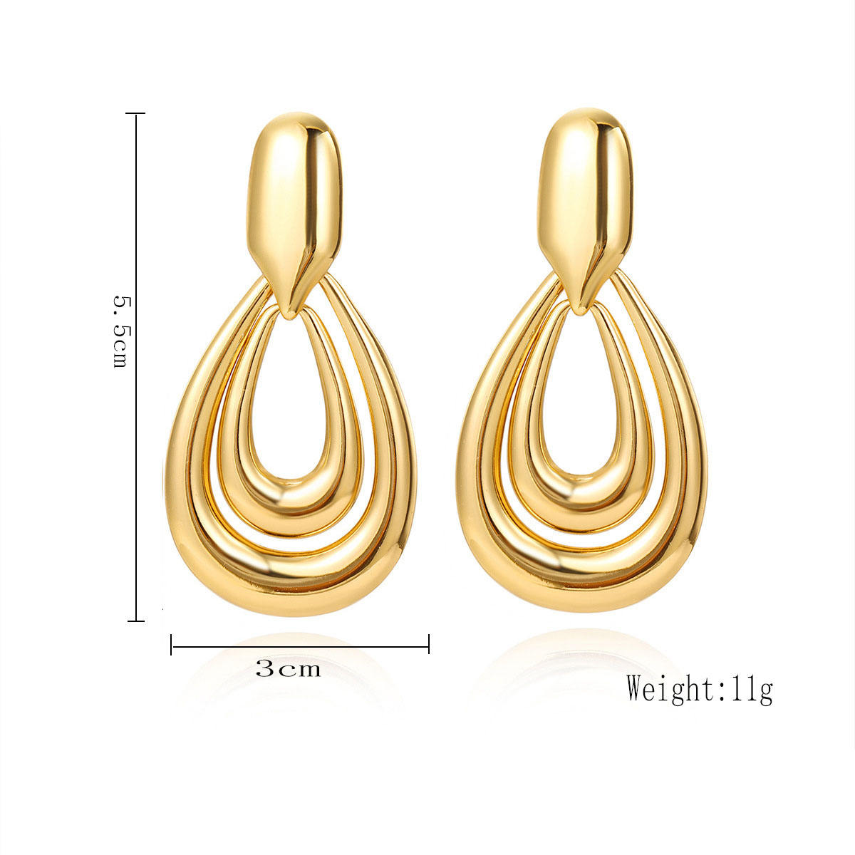 Geometric Double Teardrop Drop Earrings – Gold Plated Hollow Design