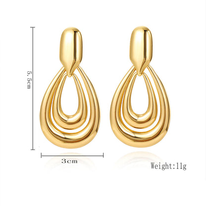 Geometric Double Teardrop Drop Earrings – Gold Plated Hollow Design