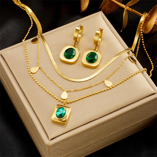 Necklace and Earrings Jewelry Set for Women - 18k Gold Plated Zircon
